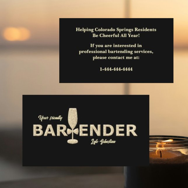 Gold Glitter & Black Event Bartender Business Card (Creator Uploaded)