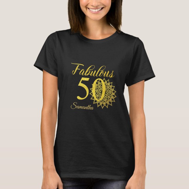 Gold Glitter Black Fabulous 50th Birthday T-Shirt (Front)