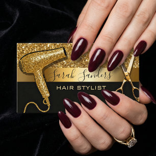 Gold Glitter & Black Glam Hair Stylist Business Card
