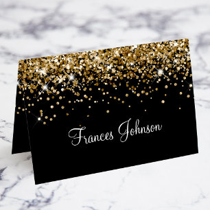 Gold Glitter Black Individual Name Place Cards