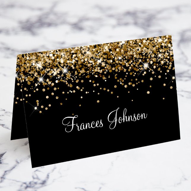 Gold Glitter Black Individual Name Place Cards (Gold Glitter Black Individual Name Place Cards)