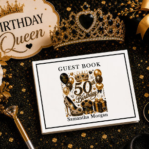Gold Glitter Black Luxe Fifty And Fabulous Birthda Guest Book
