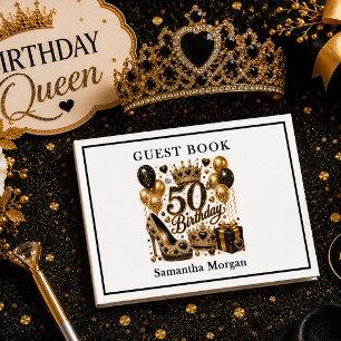 Gold Glitter Black Luxe Fifty Birthday Party Guest Book