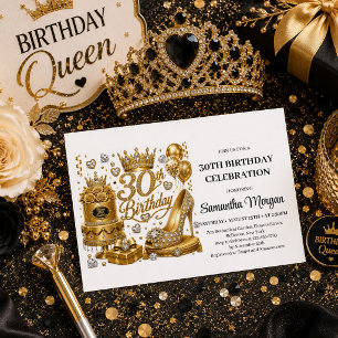 Gold Glitter Black Luxury 30th Birthday Invitation