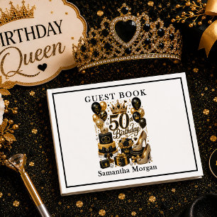 Gold Glitter Black Luxury Fifty And Fabulous Guest Book