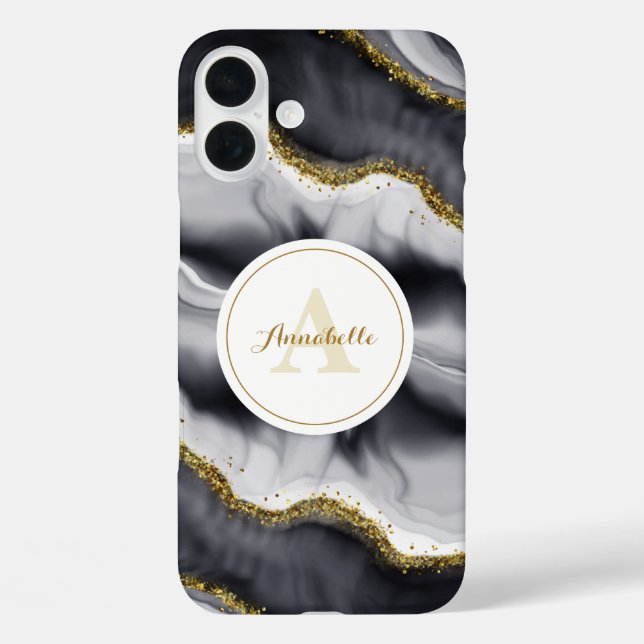 Gold Glitter Black Monogram Case-Mate iPhone Case (Back)