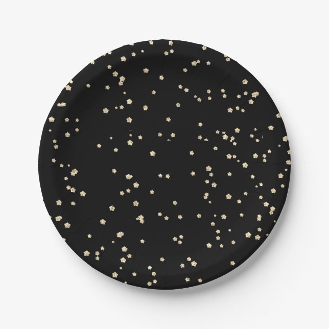 Gold Glitter Black New Year's Eve Paper Plate (Front)
