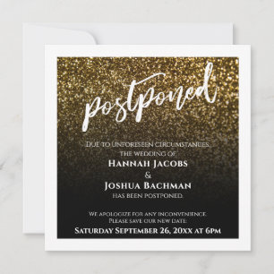 Gold Glitter Black Ombre Postponed Wedding Card