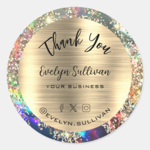 Gold Glitter Black Opal Thank You Classic Round Sticker