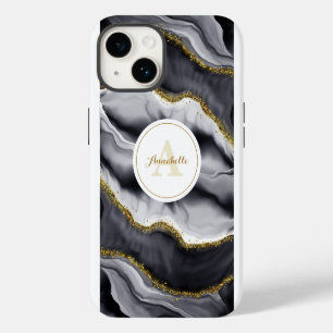 Gold Glitter Black Personalise iPhone 14 Case