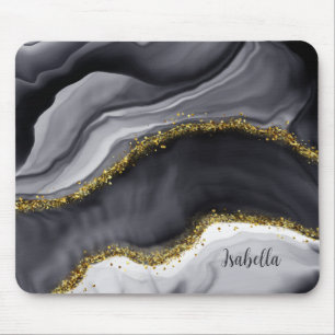 Gold Glitter Black Personalise Mouse Pad