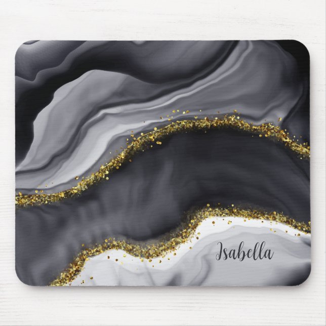 Gold Glitter Black Personalise Mouse Pad (Front)