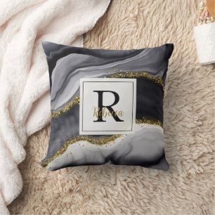 Gold Glitter Black Personalise Name Cushion