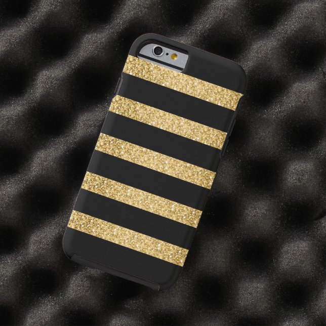 Gold Glitter Black Stripes Pattern Monogram Case-Mate iPhone Case (In Situ)