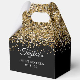 Gold Glitter Black Sweet Sixteen Favour Box