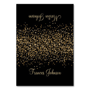 Gold Glitter Black Two Name Place Cards