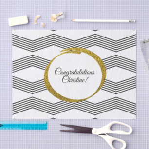 Gold Glitter Black White Chevron Zig Zag Custom Tissue Paper