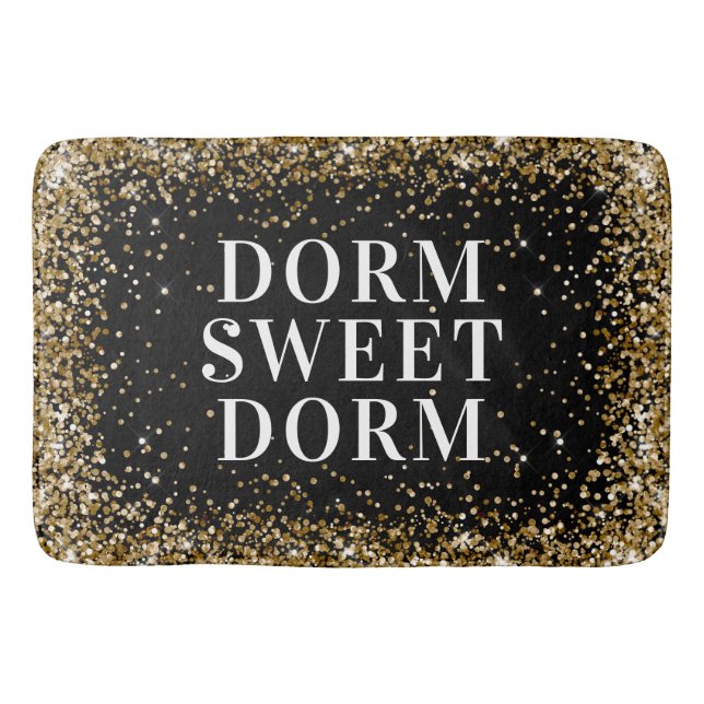 Gold Glitter Black White Dorm Sweet Dorm Bath Mat (Front)