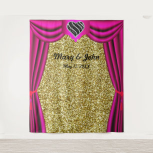 Gold Glitter Black & White Heart Pink Curtain Tapestry