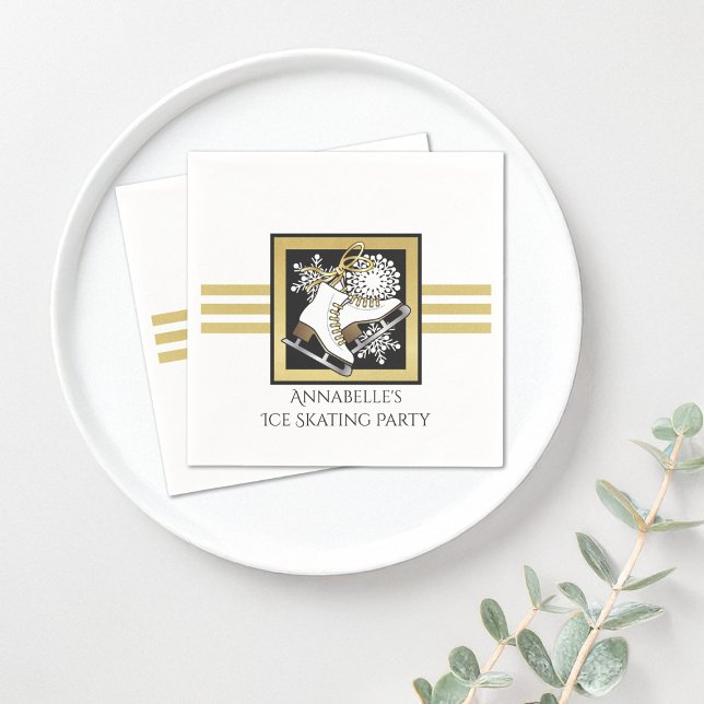 Gold Glitter Black White Ice Skate Party Paper Napkin (Creator Uploaded)