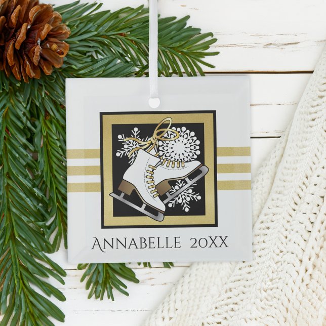 Gold Glitter Black White Ice Skating Glass Tree Decoration (Creator Uploaded)