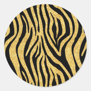Gold Glitter Black Zebra Stripes Animal Print Classic Round Sticker
