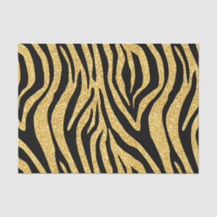 Gold Glitter Black Zebra Stripes Animal Print Tissue Paper