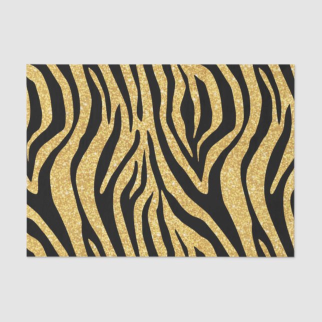 Gold Glitter Black Zebra Stripes Animal Print Tissue Paper (Front)