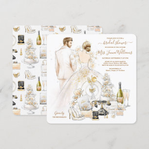 Gold Glitter Blonde Bride Bridal Shower Invitation