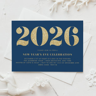Gold Glitter Blue 2024 New Year's Eve Party Invitation