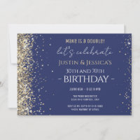 Gold Glitter Blue Double Birthday Party  Invitatio