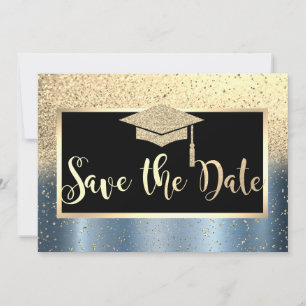  Gold Glitter Blue Graduation Save The Date