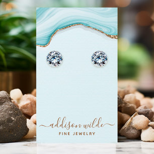 Gold Glitter Blue Marble Agate Jewellery Display Business Card