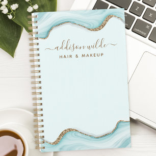 Gold Glitter Blue Marble Agate Personalised Planner