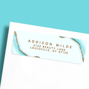 Gold Glitter Blue Marble Agate Return Address Label