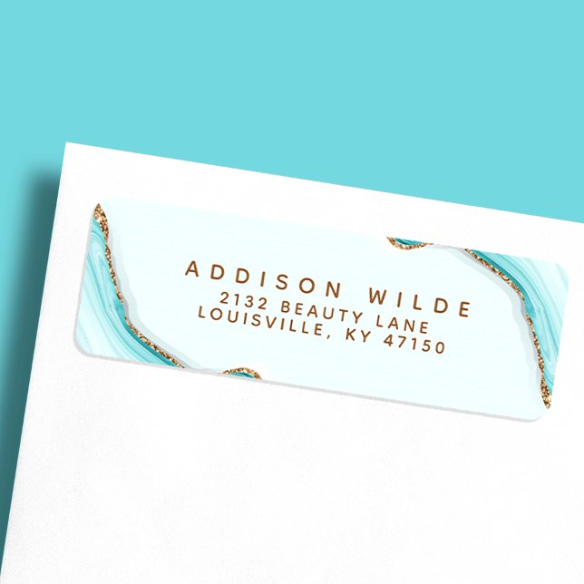 Gold Glitter Blue Marble Agate Return Address Label (Creator Uploaded)