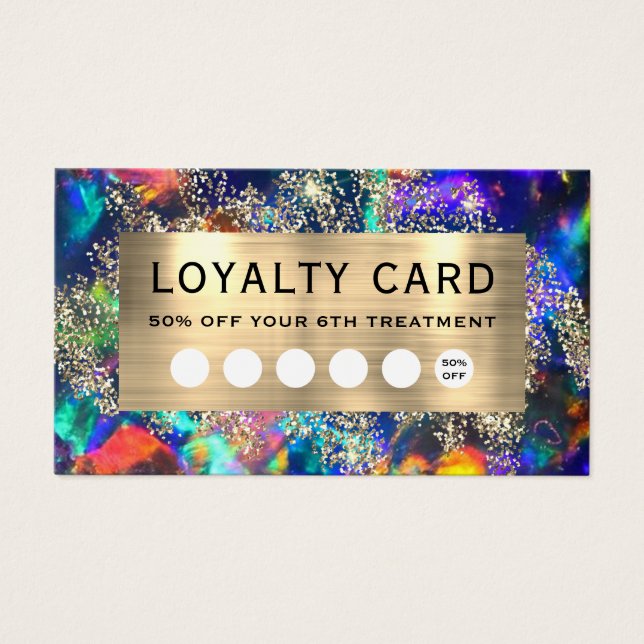 Gold glitter blue opal loyalty card (Front)