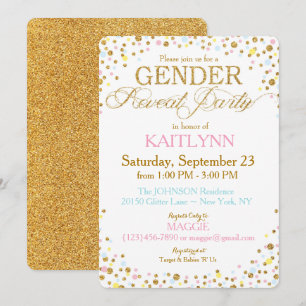 Gold Glitter Blue Pink Yellow Sprinkle Baby Shower Invitation