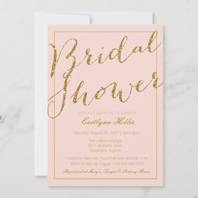 Gold Glitter Blush Pink Bridal Shower Invitation (Front)