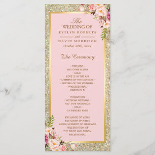 Gold Glitter Blush Pink Floral Wedding Program