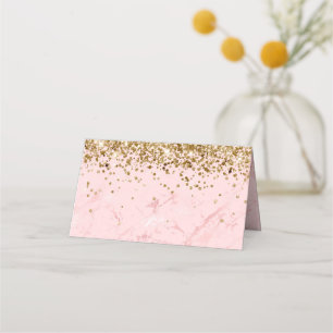 Gold Glitter Blush Pink Marble Blank Place Card