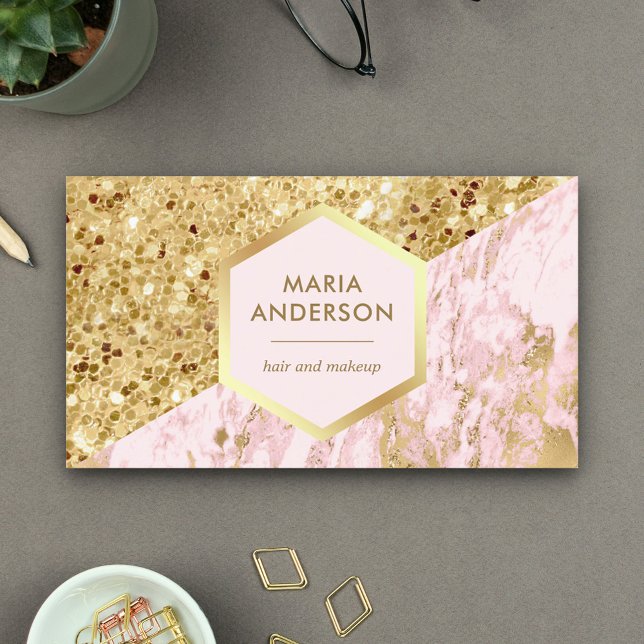 Gold Glitter Blush Pink Marble Makeup Artist Business Card (Creator Uploaded)