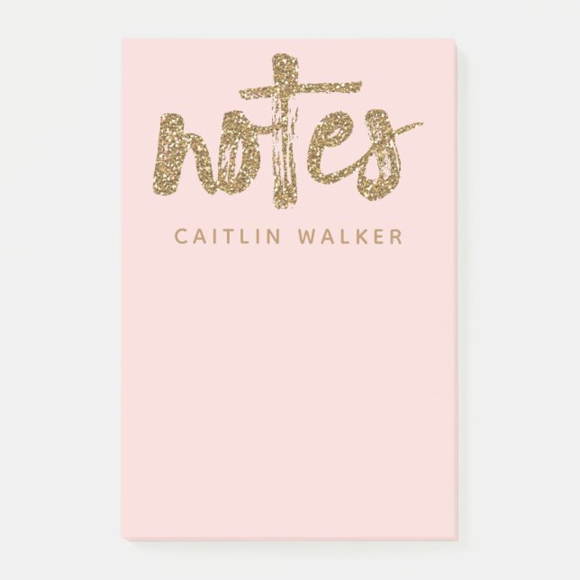 Gold Glitter Blush Pink Sticky Notes Pad (Front)