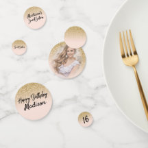 Gold Glitter & Blush Pink Sweet 16 Party Confetti