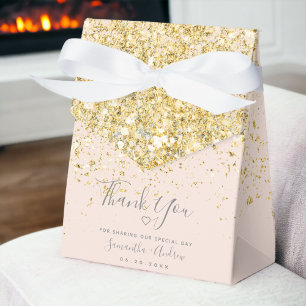 Gold glitter blush pink thank you wedding favour box