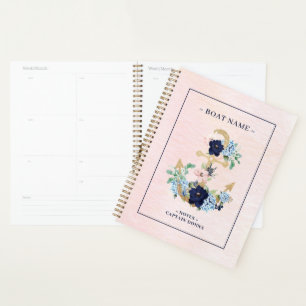 Gold glitter boat anchor & marine flowers planner