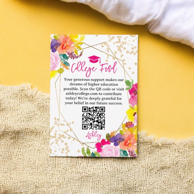Gold glitter boho bold chic floral college fund enclosure card (Gold glitter boho bold chic floral college fund enclosure card)