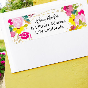 Gold glitter boho floral watercolor graduation  return address label