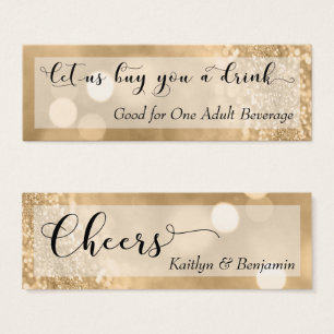 Gold Glitter Bokeh Script Mini Drink Ticket