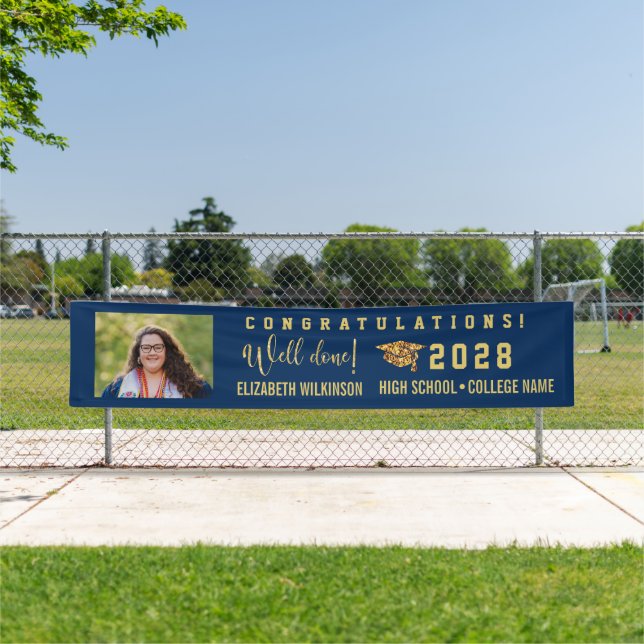 Gold Glitter Bold Script Custom Photo Graduation Banner (Insitu)